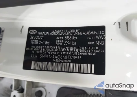 2021 Hyundai Elantra Sel z USA, uszkodzony, nr VIN 5NPLM4AG6MH028933